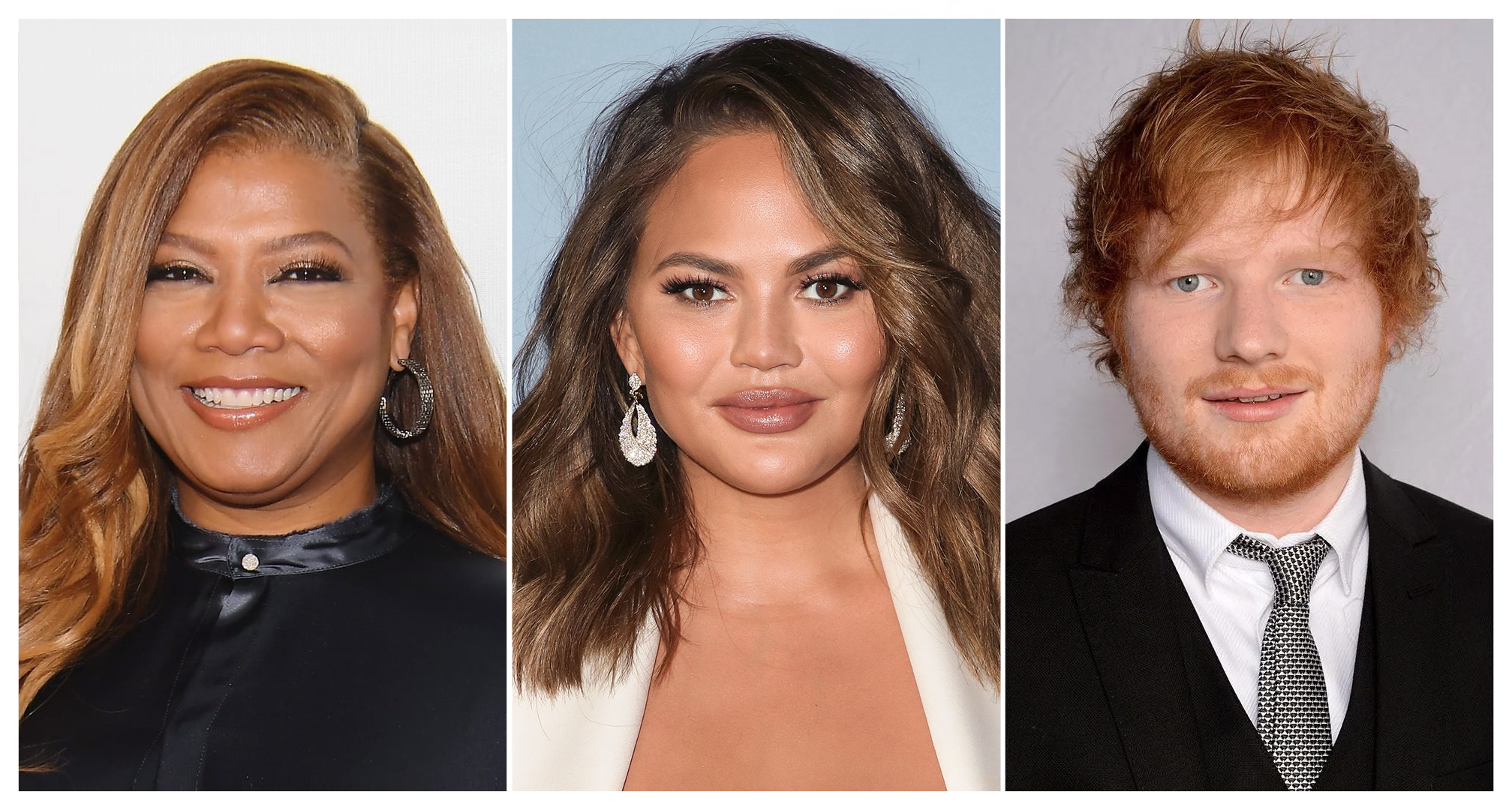 kolaž kraljice Latifah, Chrissy Teigen i Eda Sheerana.